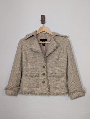 Women's Cream Tweed Wool Blend Jacket Chic Old Money Classic Timeless French